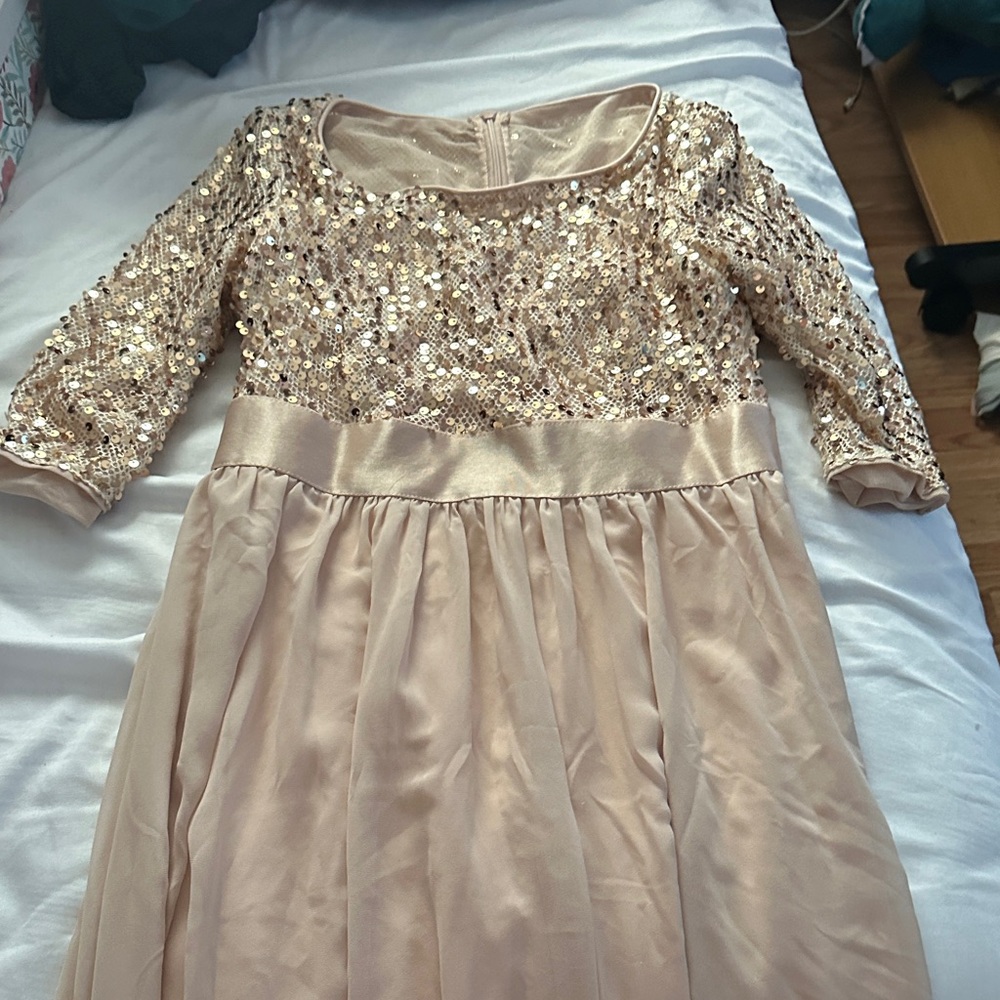 Ever Pretty Sequin Embellished Dress in Gold and Cream